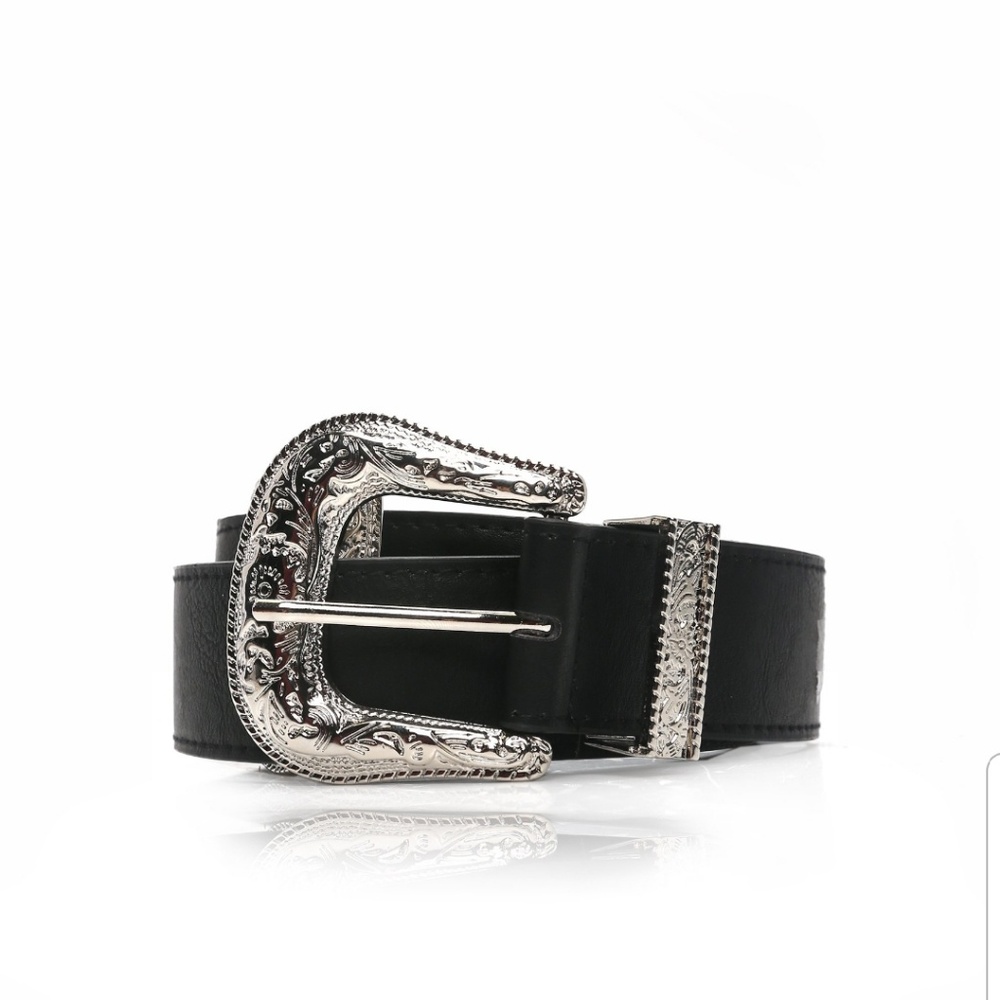 Double Buckle Faux Leather Belt